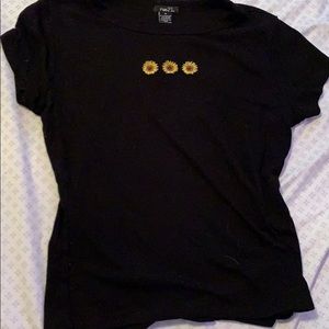 sunflower embroidered black top